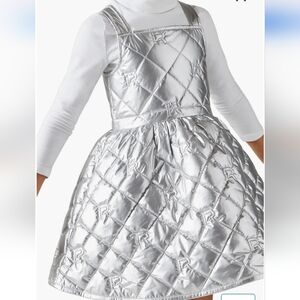 Reiss Kids' Joey Jr. Quilted Silver Metallic Pinafore Dress Size 5/6